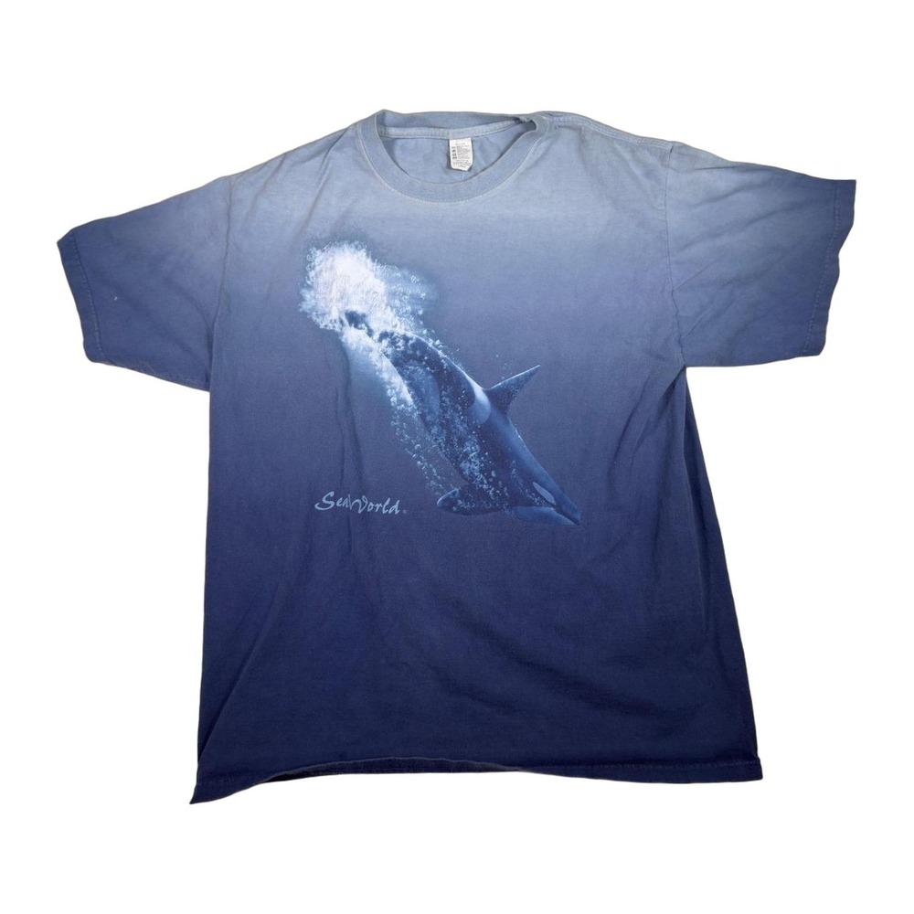 SeaWorld Whale Graphic T Shirt Blue Fade Mens Large Ocean Marine Animal